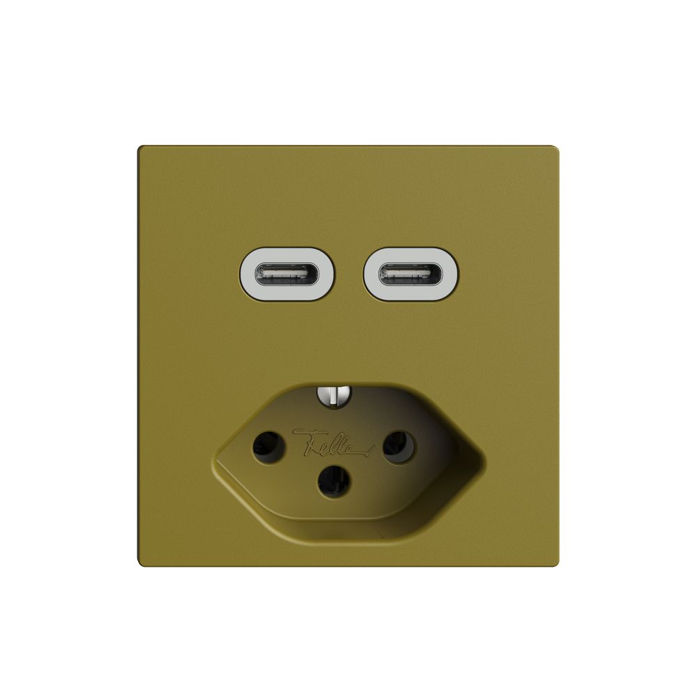 Prise USB 2×type C + type 13 Feller EDIZIOdue F 230V 3000mA olive