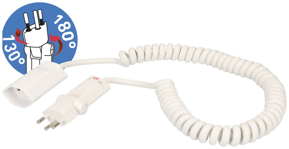 Câble de rallonge MH T12/T13 180° Td 3×1mm² 4m spiralé blanc