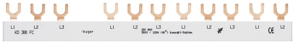 Kammschiene Hager 3P 3L Gabel 10mm² 63A 210×12mm für FI/LS weiss