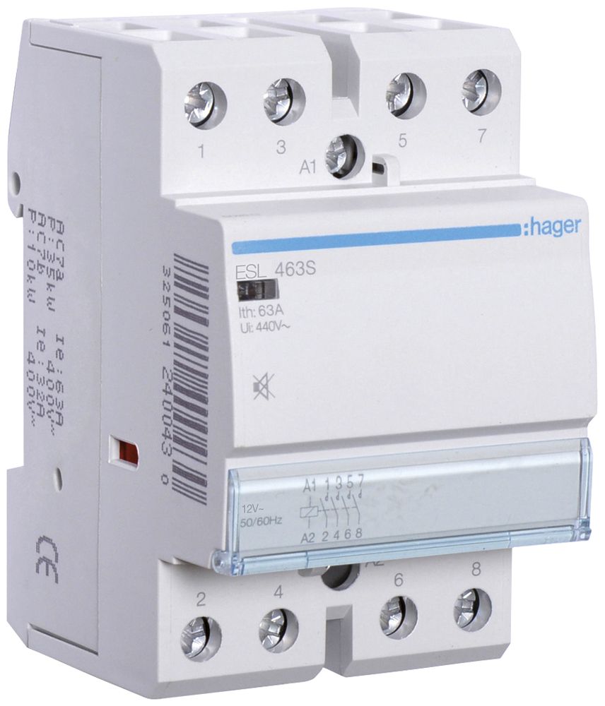 REG-Schütz Hager 12VAC 4 Schliesser 0 Öffner 63A brummfrei 3TE