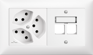 UP-Kombination Edue 1x2 ws, 3xT13's + Montageset S-One f.2xRJ45 gerade