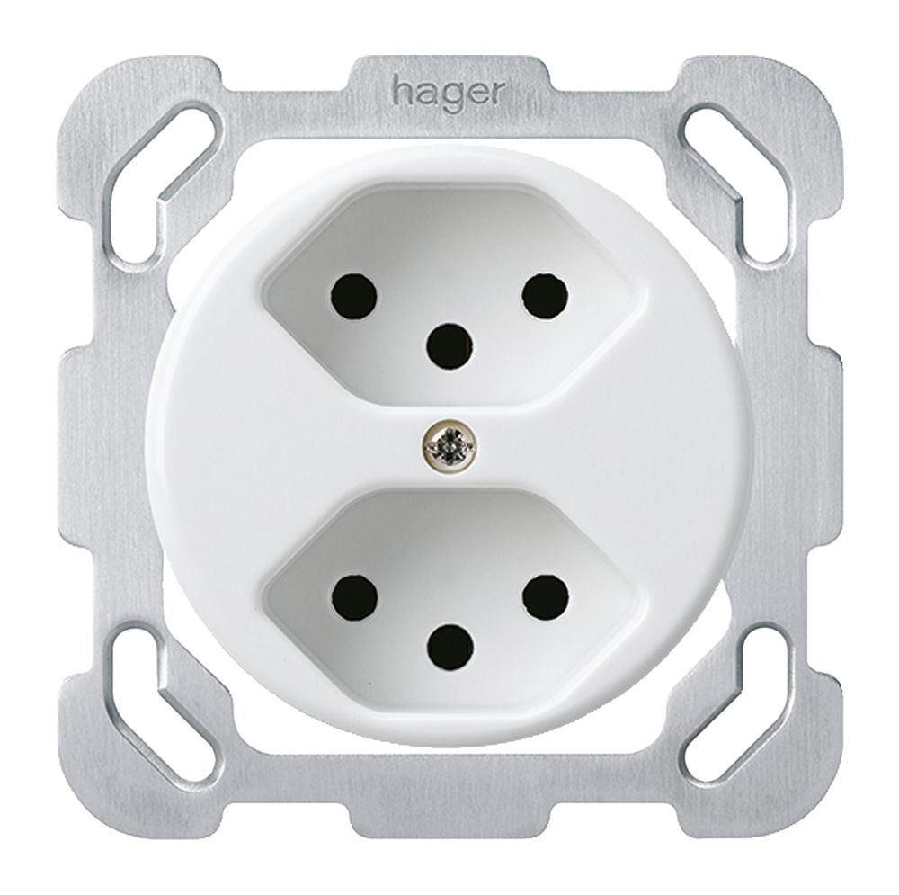 Einsatz zu UP-Steckdose basico 2×Typ 13 mit Befestigungsplatte weiss