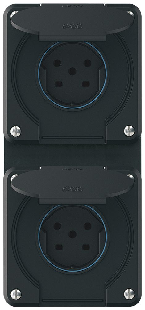Combinazione INC robusto 2×1, 2×presa T15 IP55 nero