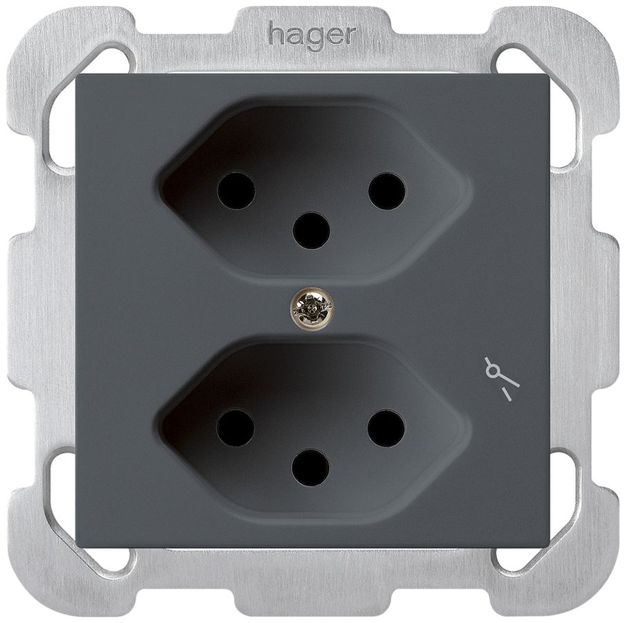 Prise ENC kallysto 2×T13/1 anthracite avec plaque de fixation