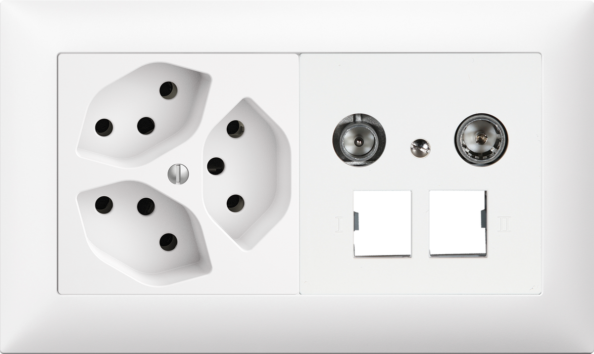UP-Kombination Edue 1x2, Steckdose 3×T13 + 2x RJ45 11dB ws
