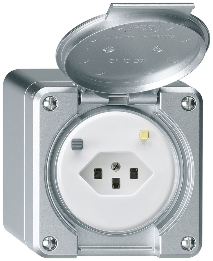 AP-FI-Steckdose robusto T23 30mA alu