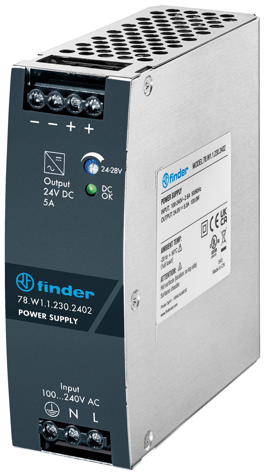 EB-Schaltnetzgerät FINDER 78.W1 100…240VAC 140…338VDC 24V 5A 120W