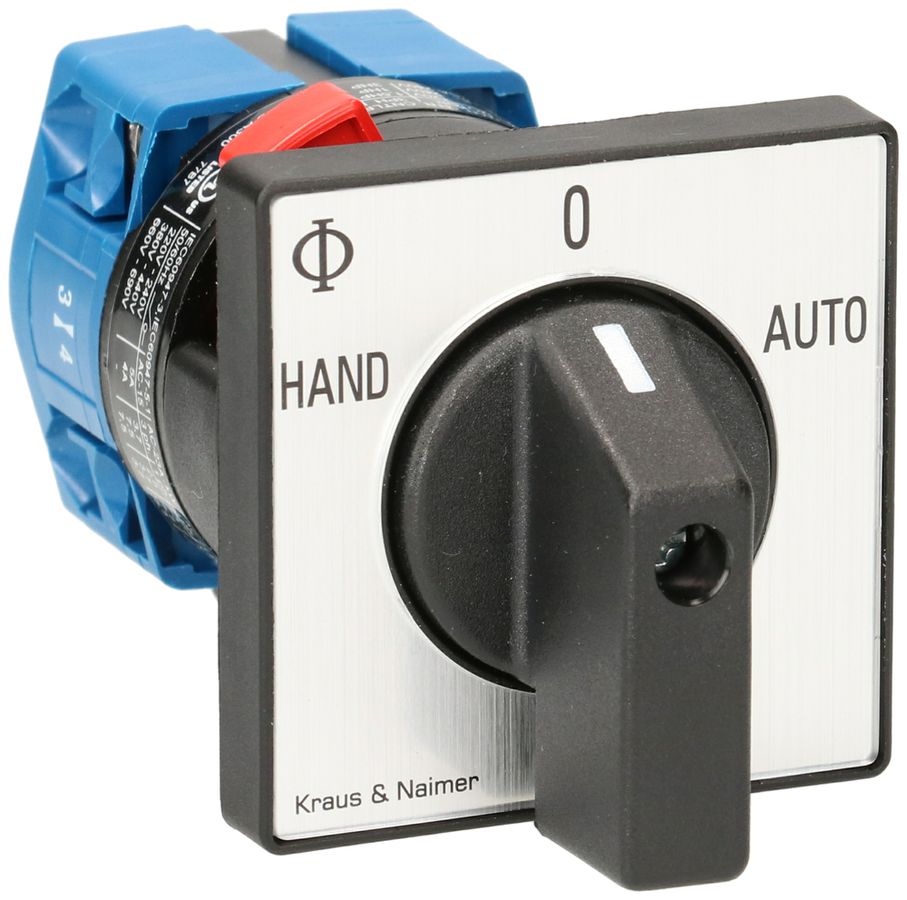 Inter.rotativo INS K&N, 20A/690V 2/1L, mano.ne, 48×48mm, Ø22.5mm, "HAND-0-AUTO"