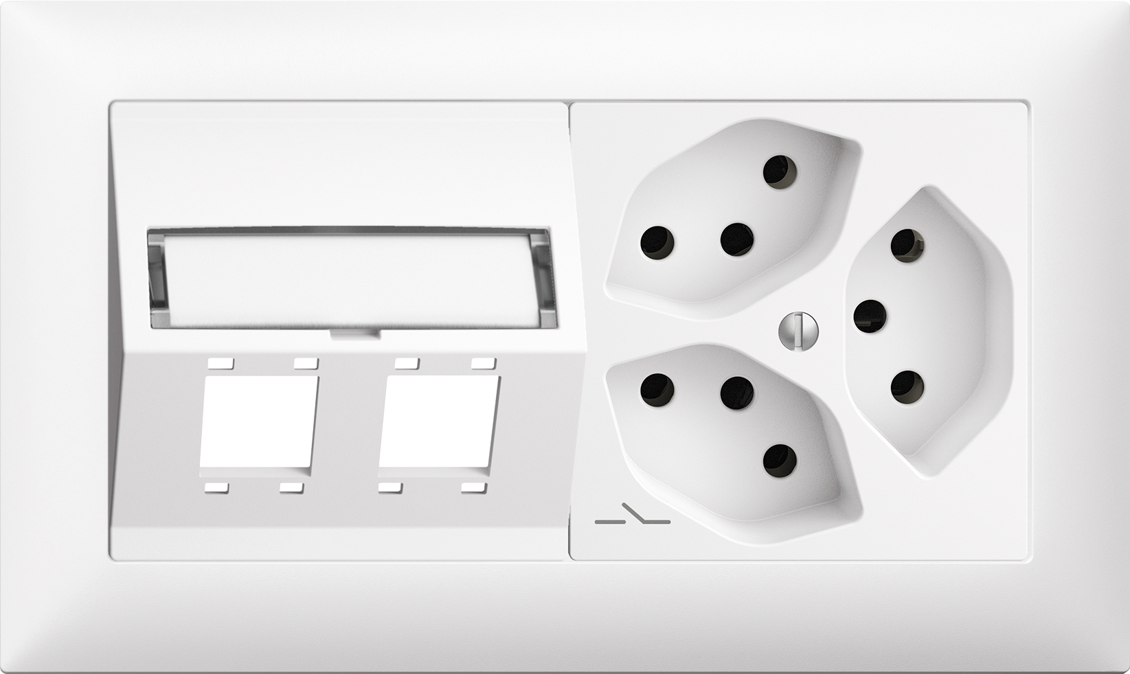 UP-Kombination Edue 1x2, Montageset 2×R&M + Steckd. 3×T13 1×S ws