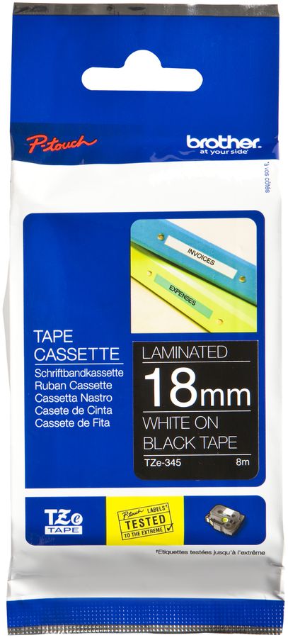 Cassette ruban Brother TZe-345 18mm×8m, noir/blanc