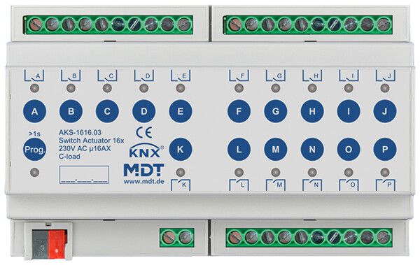 REG-Schaltaktor KNX MDT AKS-1616.03 16-Kan 16A 230VAC 8TE