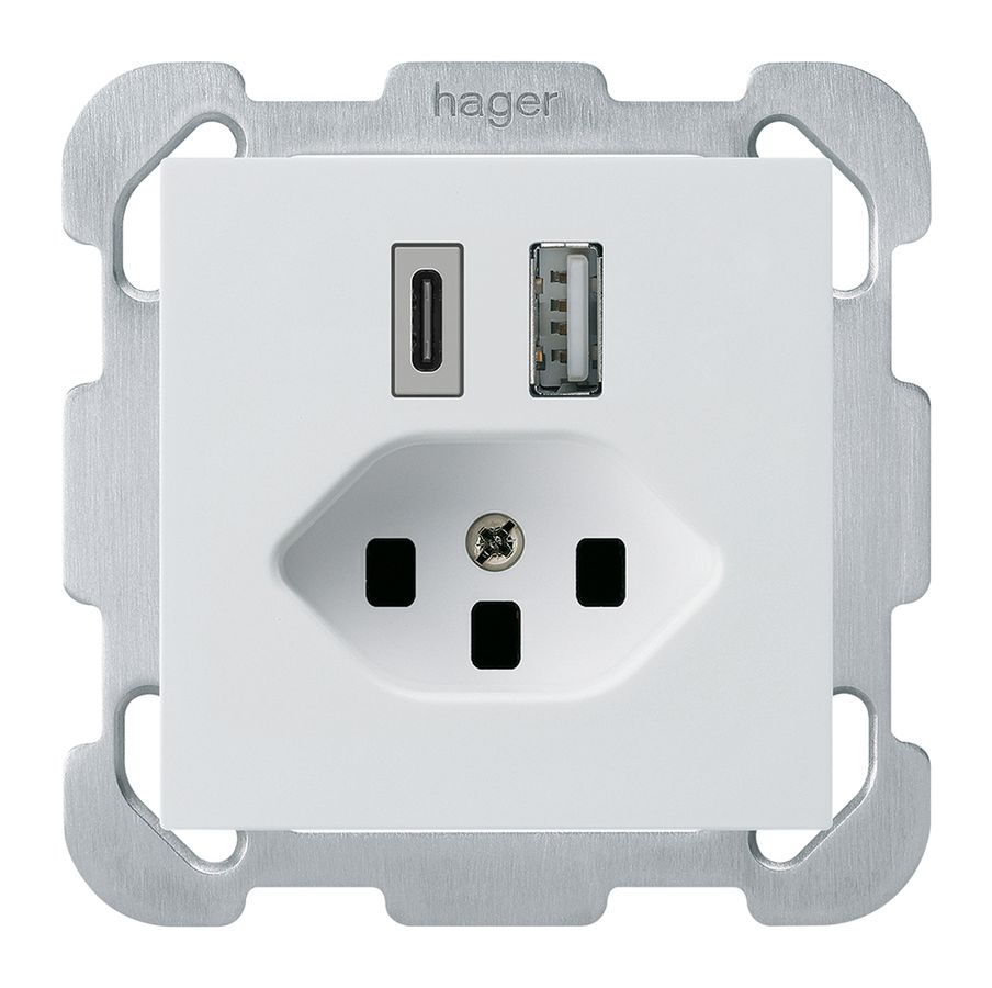 Prise de charge USB ENC kallysto 18W PD 1×type A 1×type C T23 plaque fix. blanc