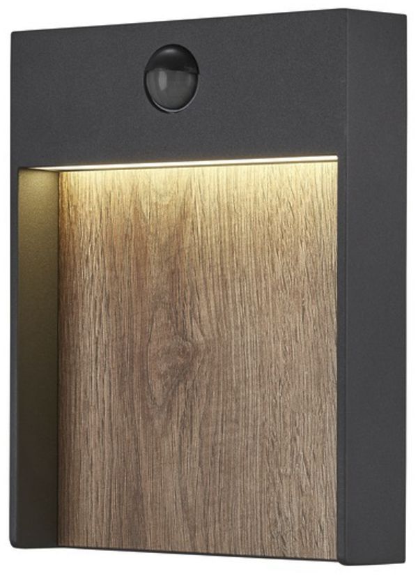 LED-Wandleuchte SLV FLATT SENSOR 16W 3000K 600lm IP54 anthrazit/Holz
