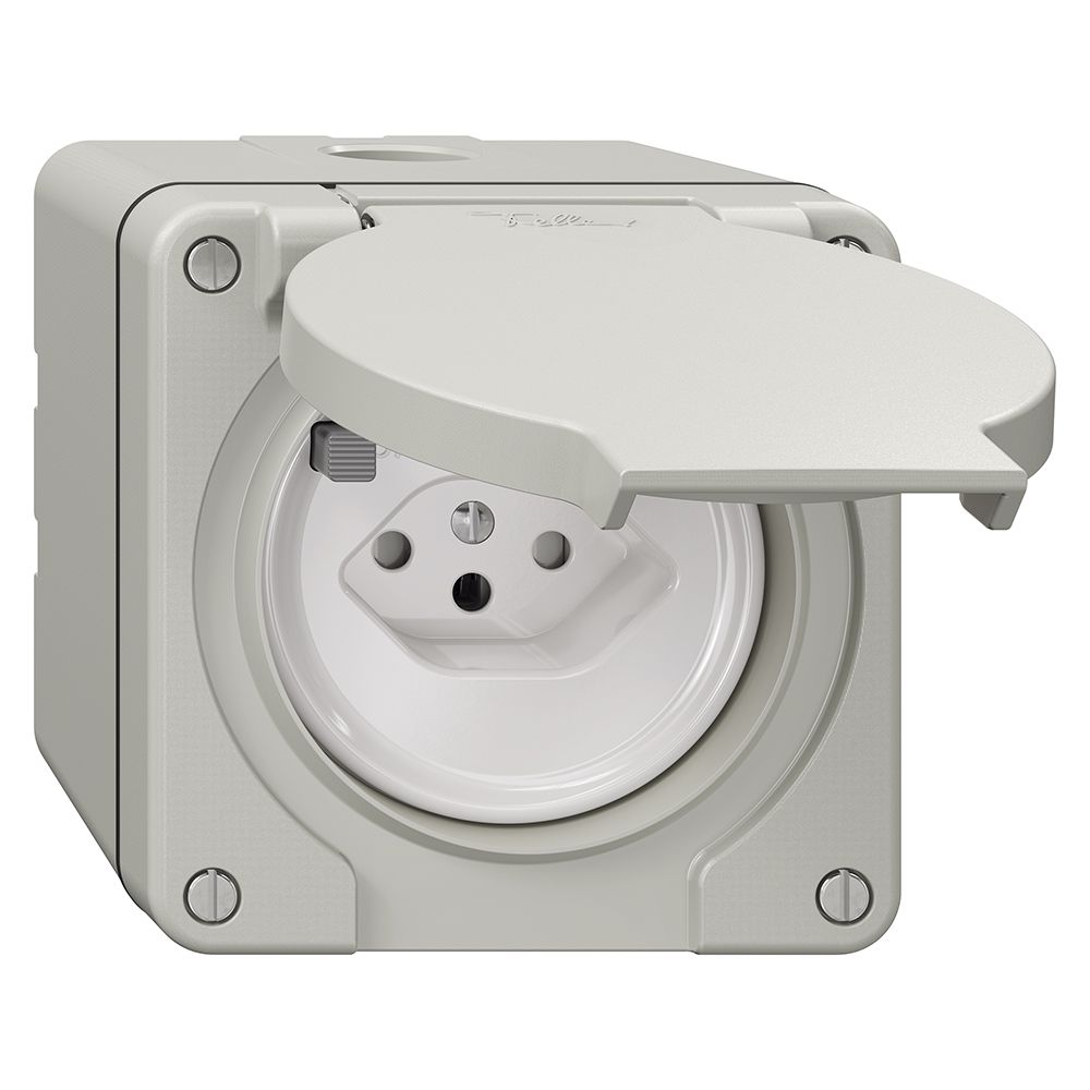 NAP-FI-Steckdose NEVO, 30mA, Typ 13, m.Shutter, m.Anschlussklemmen, lichtgrau