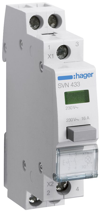 Interruttore a pulsante AMD Hager SVN 16A 230V 2Ch 0R 1 invertitore LED verde