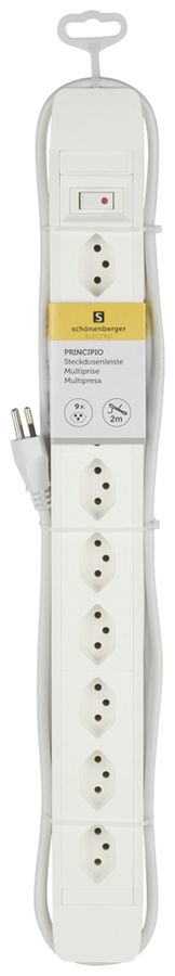 Prise multiple PRINCIPIO 9×type 13 horizontal câble 2m interrupteur blanc
