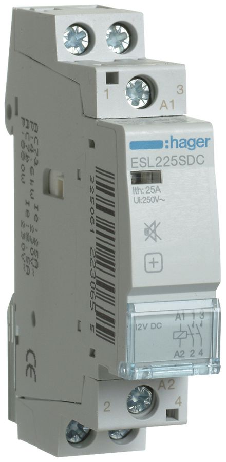REG-Schütz Hager 12VDC 2 Schliesser 0 Öffner 25A brummfrei 1TE
