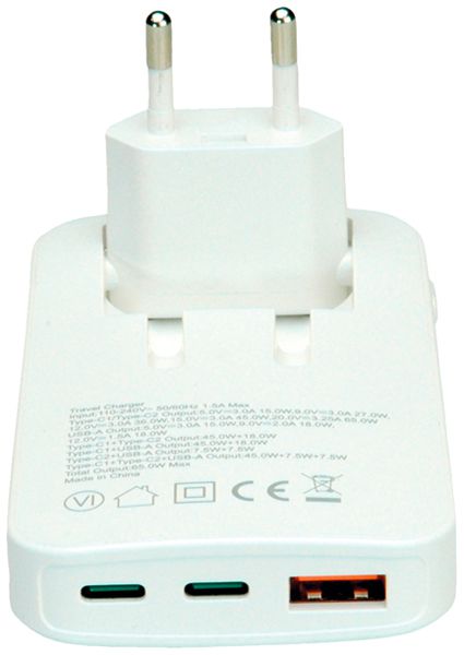 Alimentatore ROLINE 1×USB-A 2×USB-C 65W 5…20VDC 3250mA