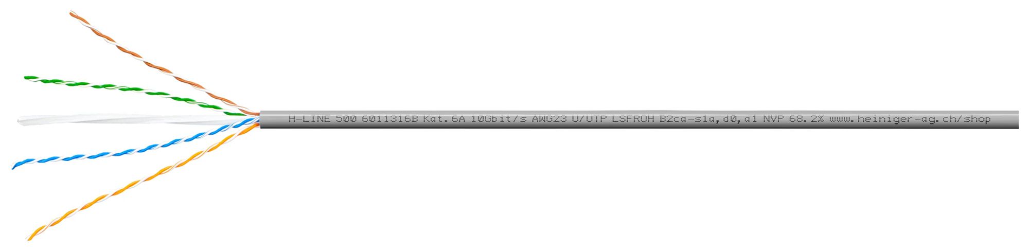 Datenkabel H-LINE 500 U/UTP 4×2×0.57 LSFROH 500MHz Kat.6A, grau, B2ca