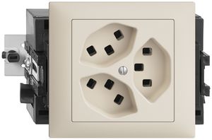 EB-Steckdose 3×T23 16A crema, 53mm EDIZIOdue, mit Steckklemmen