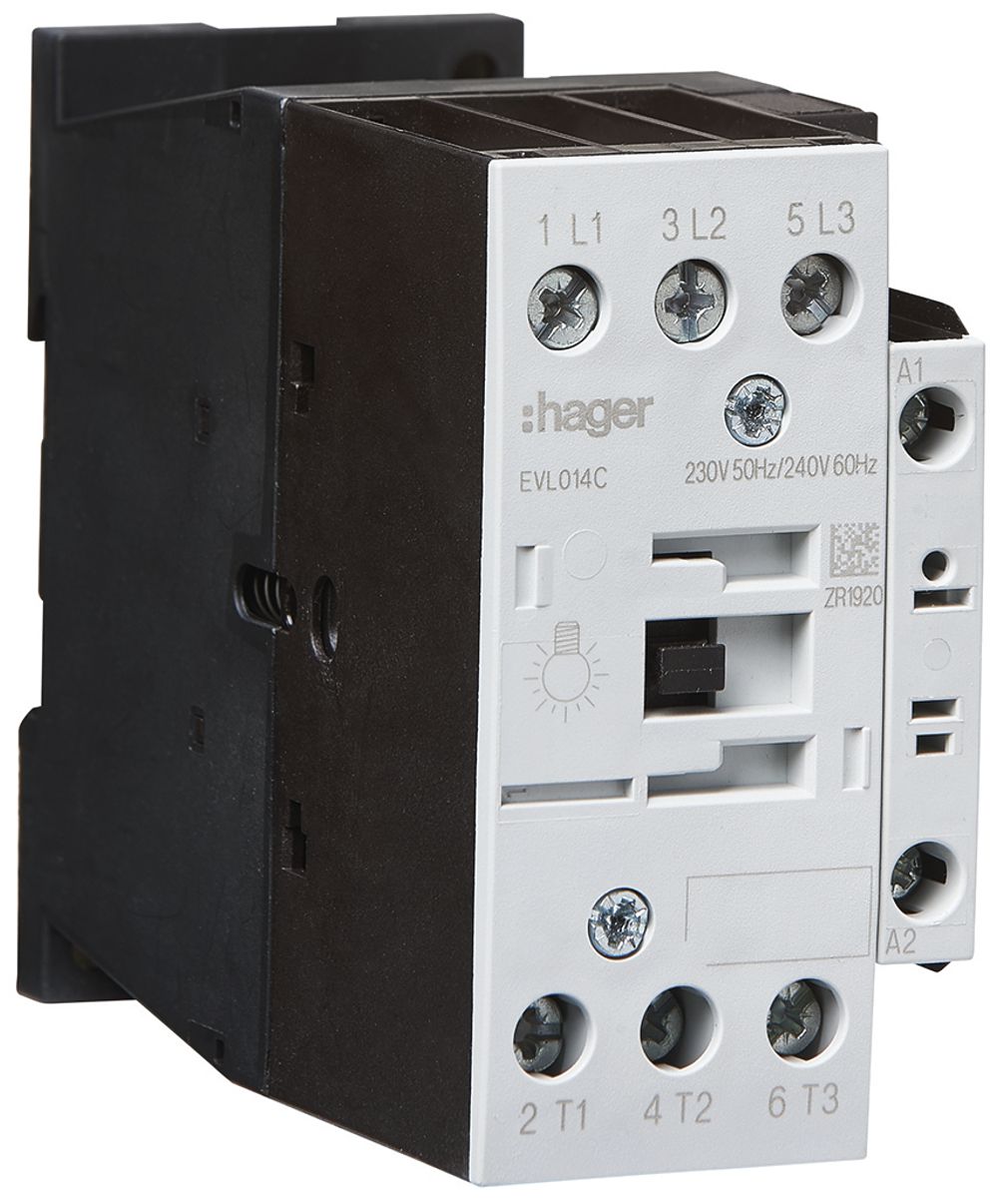 Lampenlastschütz Hager 3P 14A bei AC-5b Spulenspannung 230VAC