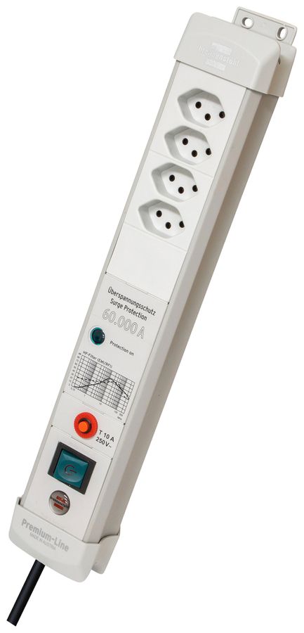 Prise multiple Premium-Line interrupteu.max.60000A 4×T13 1.8m H05VV-F 3×1mm² grc