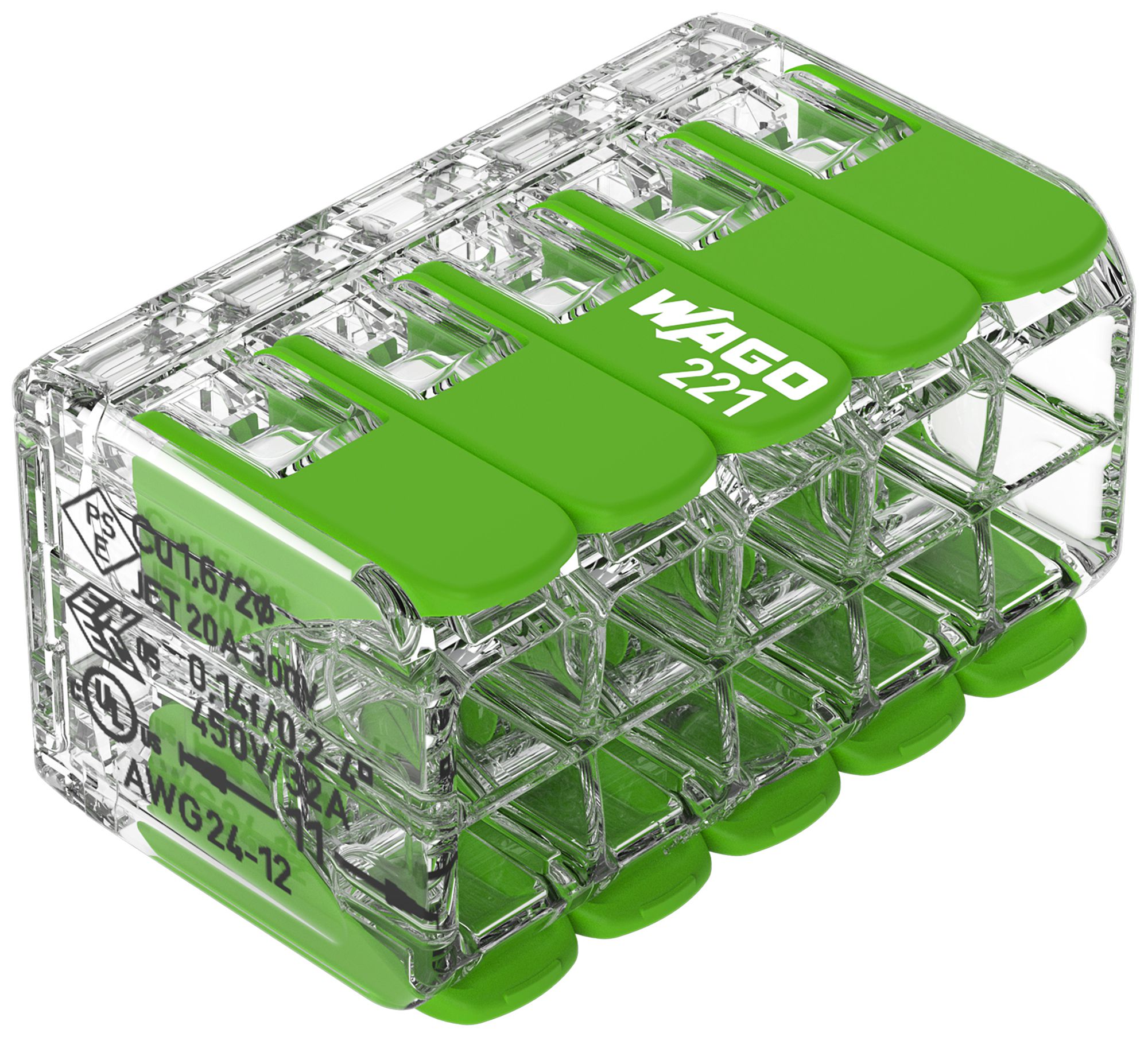 Borne de connexion WAGO Green Range 10L 0.2…4mm² avec levier vert transparent