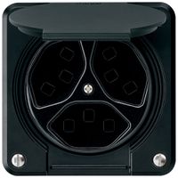 UP-Steckdose Hager robusto, 3×T23, mit Klappdeckel C, schwarz