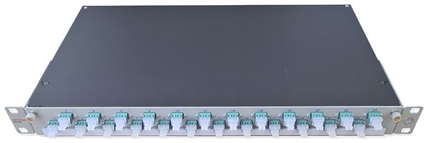 Spleissbox 19" Dätwyler OV-CH 24×LCD/PC OM3 versetzt 1HE Silber