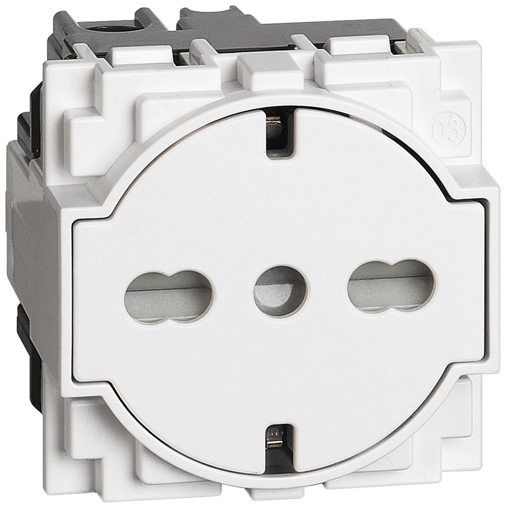 Prise Living Now Schuko/Italie 2 modules 16A socle rétractable blanc