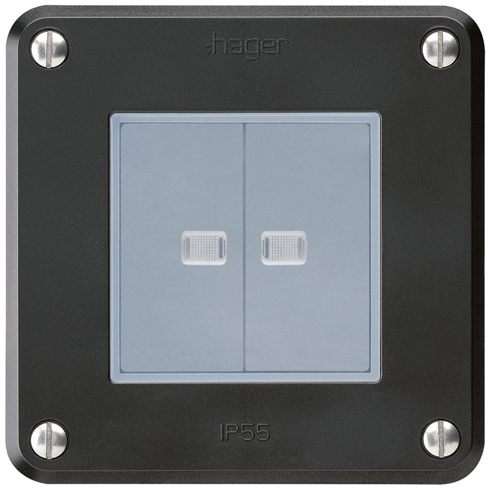 UP-Druckschalter robusto IP55 Schema 3/Drucktaster 2×beleuchtet schwarz