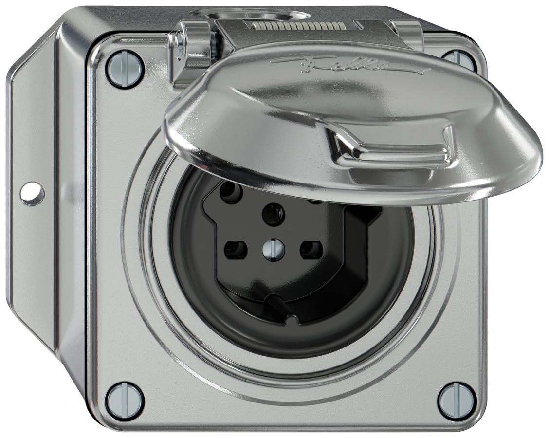 AP-Steckdose ELEMENT SNAPFIX® 1×Typ 15 10A 440V mit Klappdeckel IP20 alu