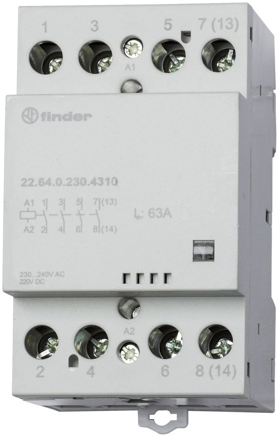 REG-Schütz Finder 22.64, 4S 63A/120VUC AgSnO2, Anzeige, 3TE