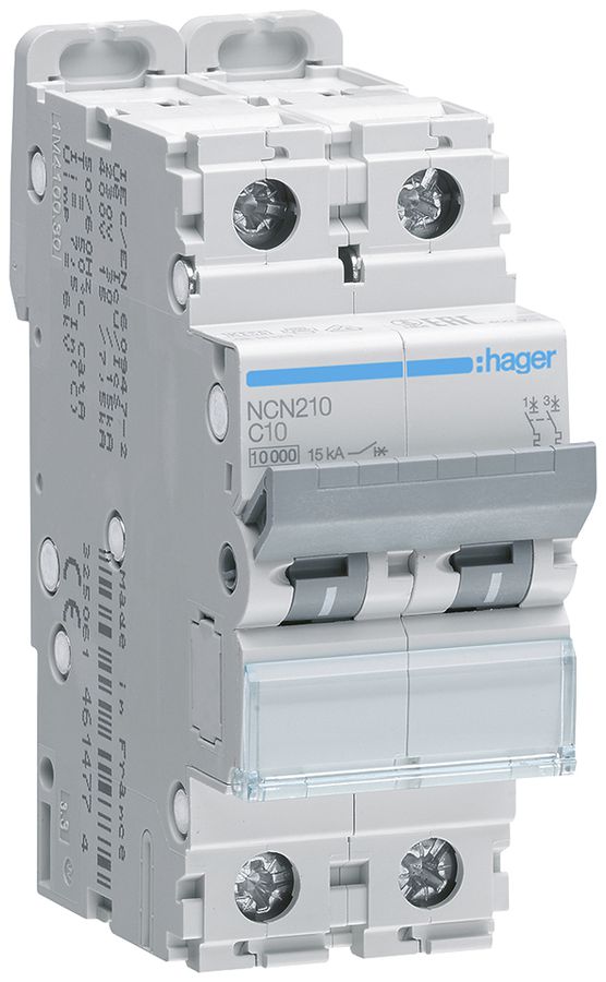 Leitungsschutzschalter Hager MCB 2P 415V Typ C 10A Icn 10kA Icu 15 kA 2TE