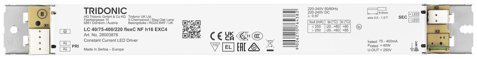 Convertisseur LED Tridonic LC 16.5…40W 75…400mA ON/OFF