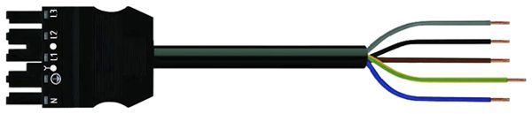 Câble de raccordement MIDI 5×2.5mm² 20A 400V 2m cod.A prise-libre noir Cca