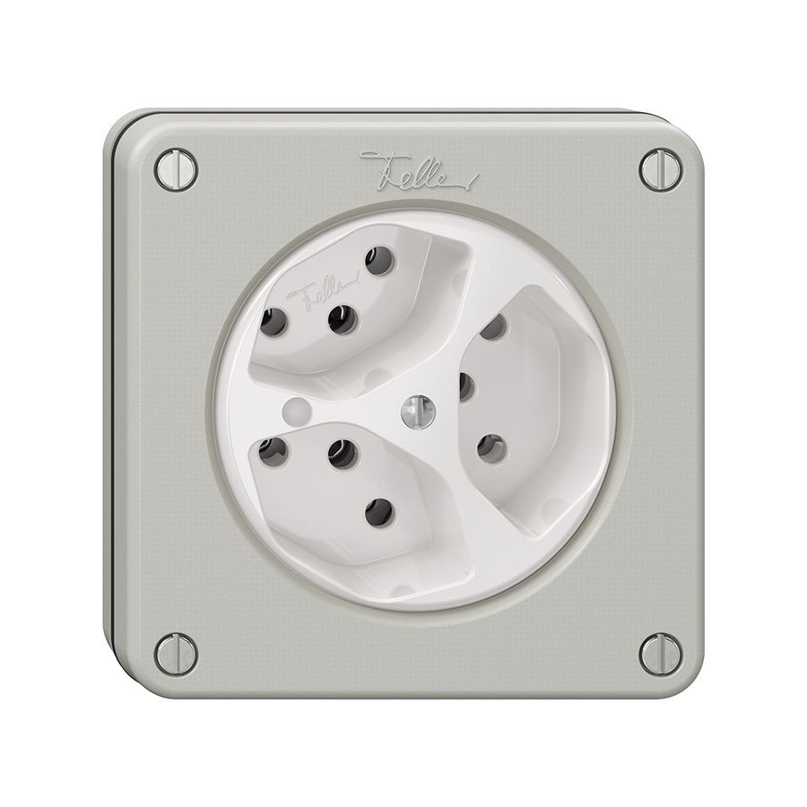 NUPU-Steckdose NEVO, 3×T13, m.LED, lichtgrau