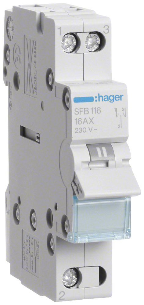 REG-Wechselschalter Hager SFB 16A 230V 0 Schliesser 0 Öffner 1 Wechsler 1TE