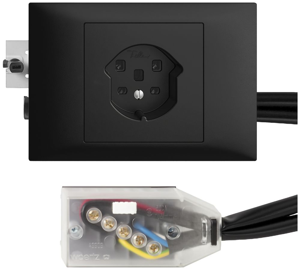 EB-Steckdose EDIZIOdue T25 schwarz 45…69mm für Flachkabel Technofil