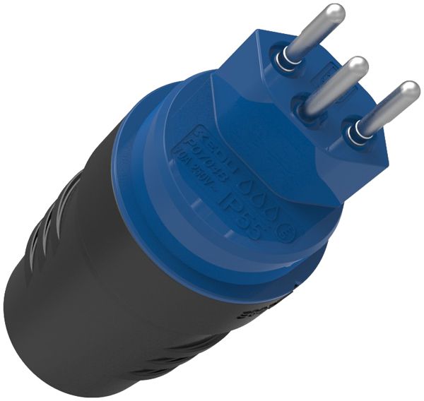 Fiche type 13 Ferratec L+N+PE 10A 250V droit caoutchouc IP55 no-bl