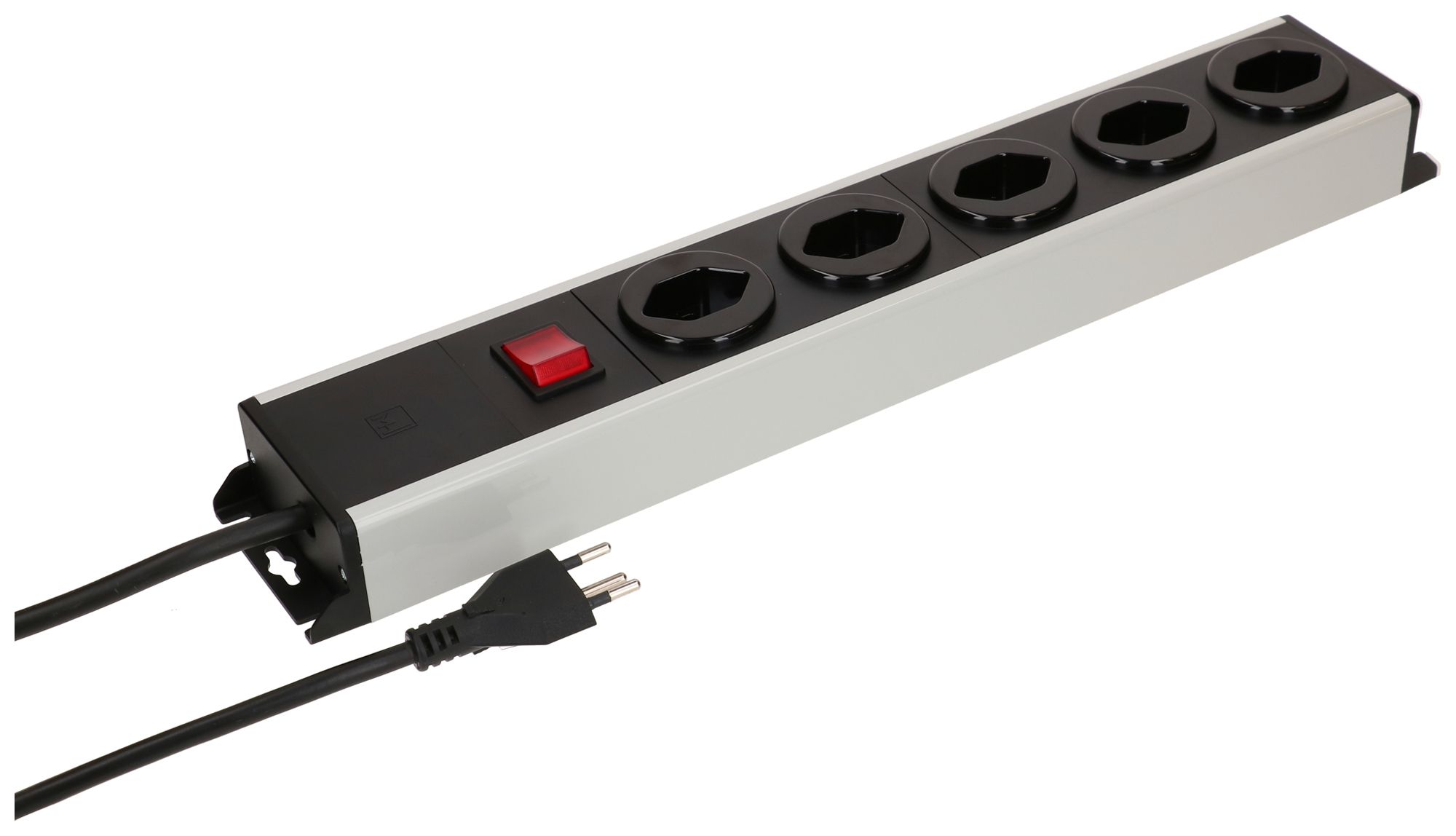 Prise multiple MH POWER LINE 10A interrupteur 5×T13 1.5m gris-noir