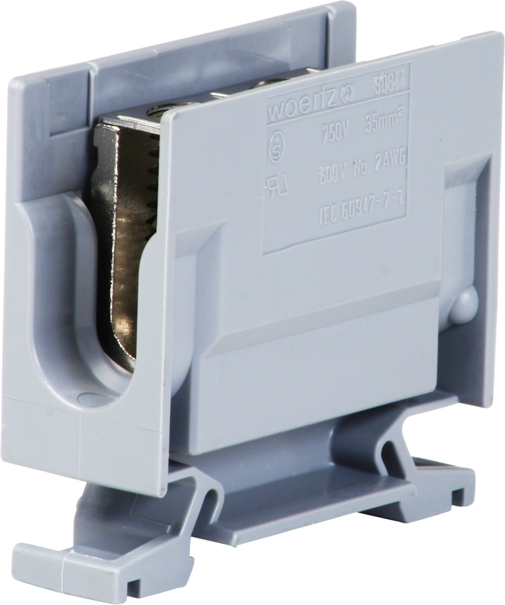 Borne de dérivation Woertz 16…35mm² 125A 750V vis 2×1 rail DIN 35mm gris