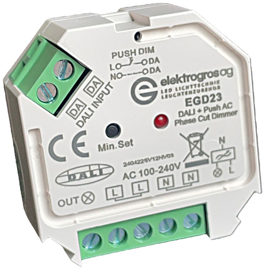 Regolatore DALI Elektrogros 100…240V contatto press.universale e LED retrofit bi