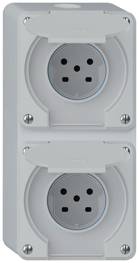 AP-Kombination robusto 2×1, 2×Steckdose T15 IP55 grau