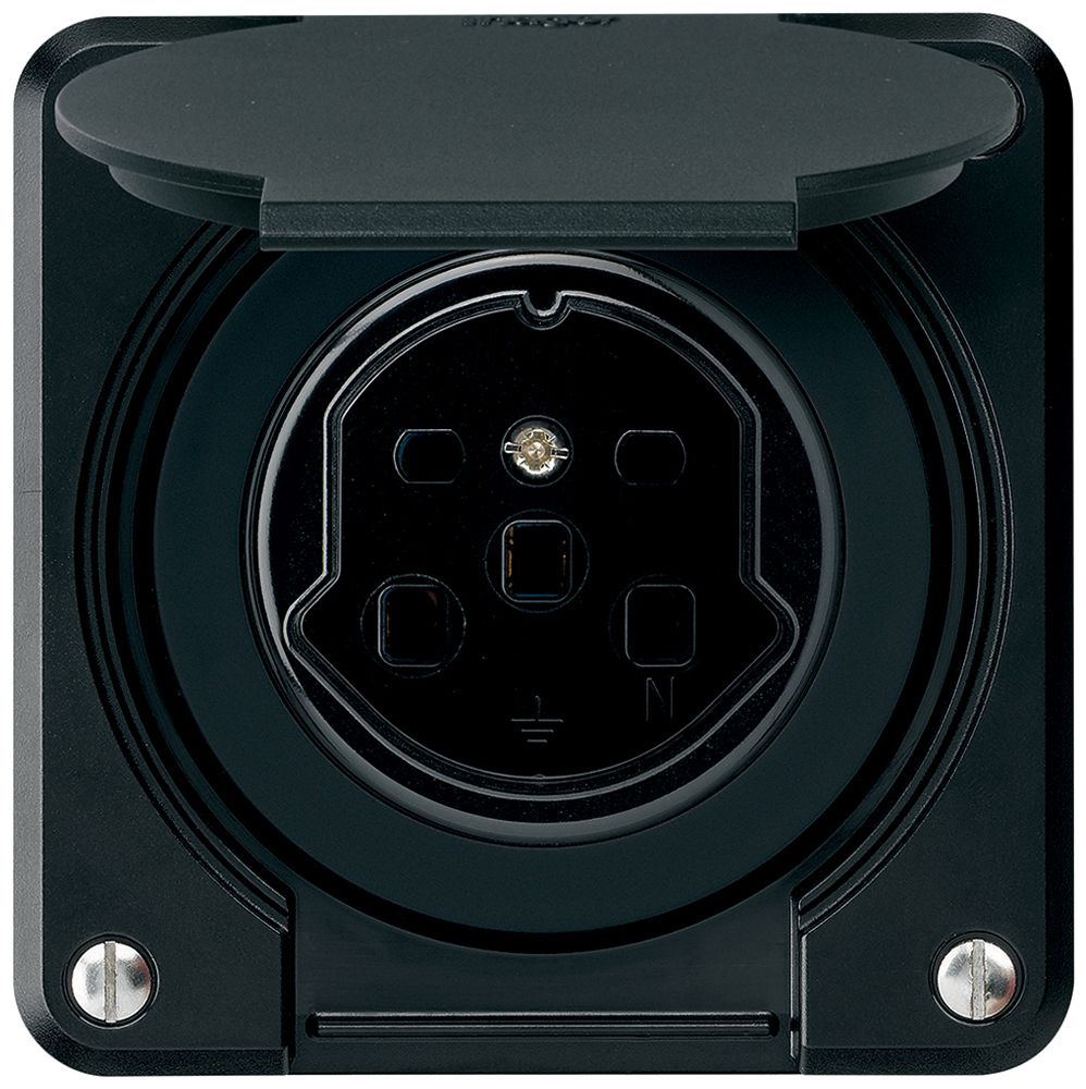 UP-Steckdose HA robusto Typ 25 mit Steckklemmen mit Klappdeckel schwarz
