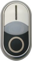 Doppeldrucktaste ETN RMQ flach I/O weiss/schwarz, Ring verchromt