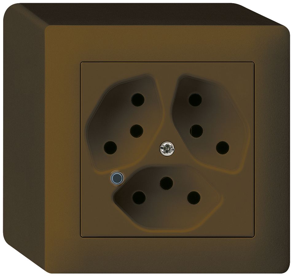 AP-Steckdose Hager kallysto 3×T13 beleuchtet Q braun