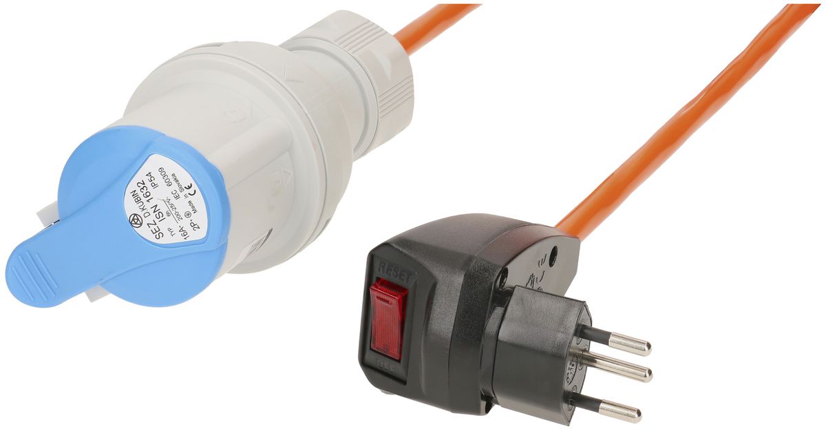 Prolunga MH 12/CEE16A blau 230V PUR 3×1.5mm² PUR 15m  arancione
