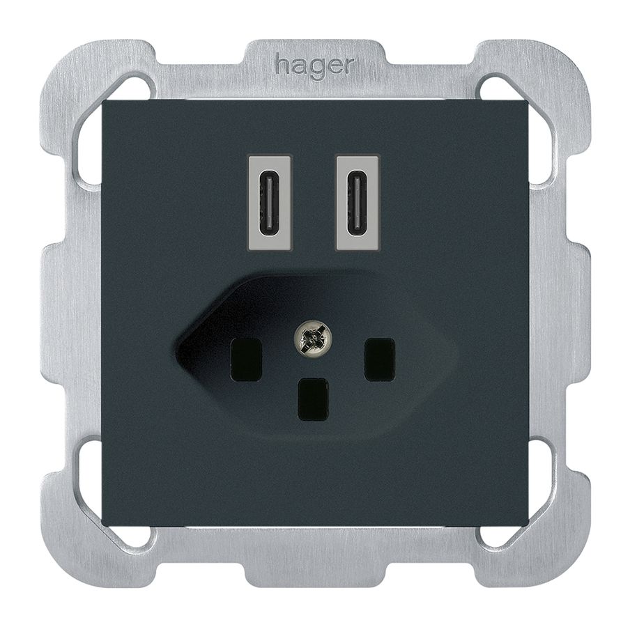 Prise de charge USB ENC Hager kallysto C-C 20W+T23 5V 77×77mm noir