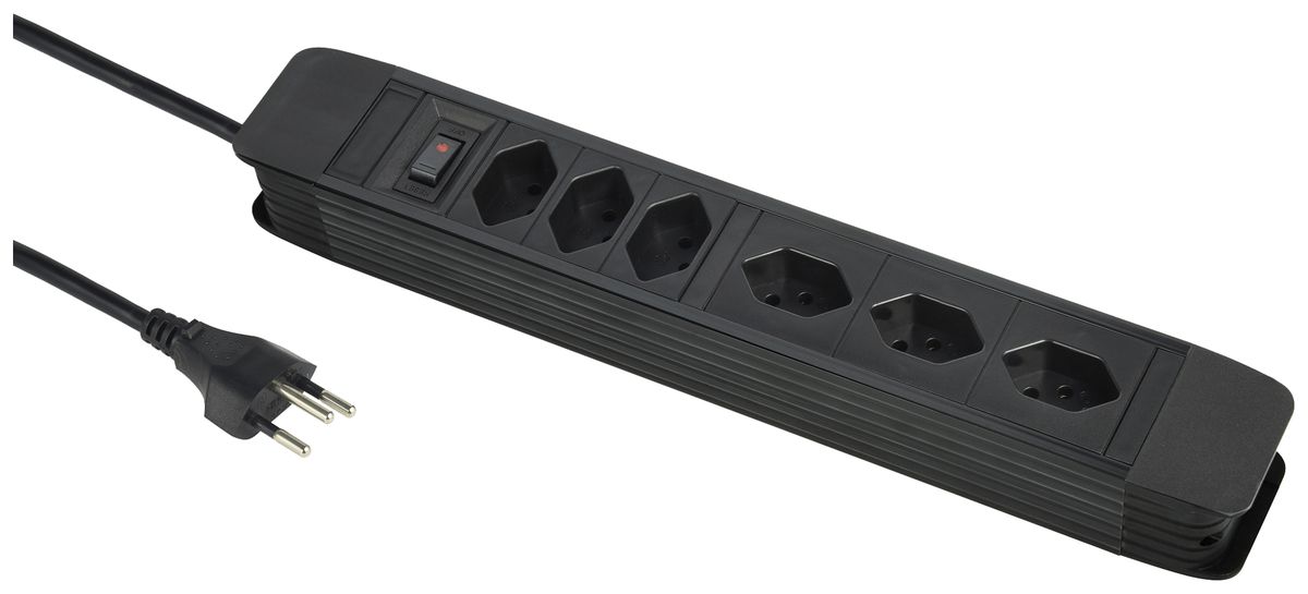 Prise multiple PRINCIPIO 3×type 13 horiz.3×type 13 vart.câble 5m interrupteur no